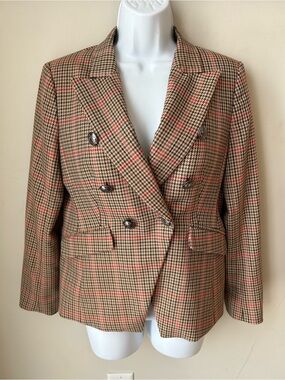 Banana Republic Plaid Double-Breasted Blazer Petite Preppy Academia Equestrian
